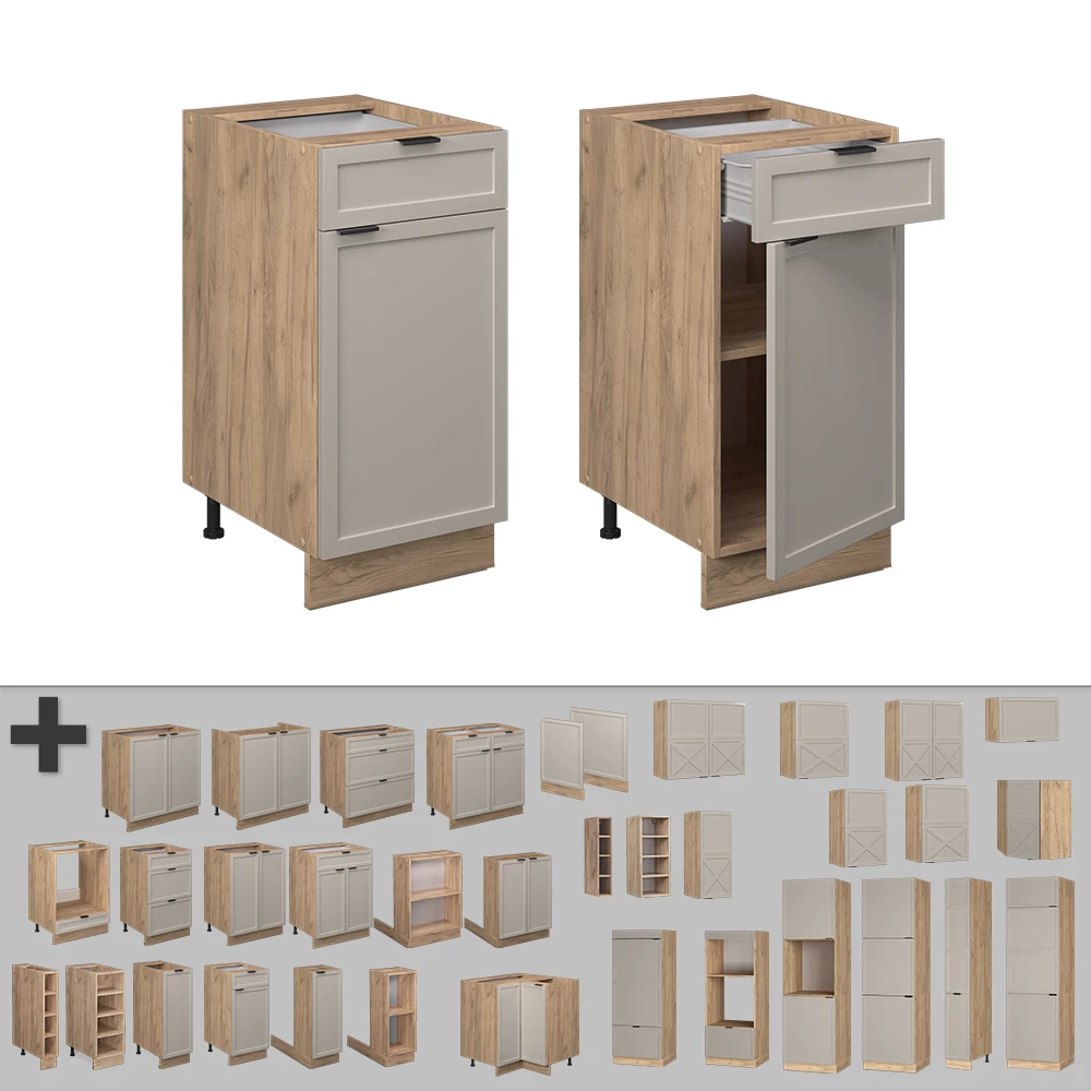 Close-up of Keukenonderkast in GrijsBeige, showing design and surface details