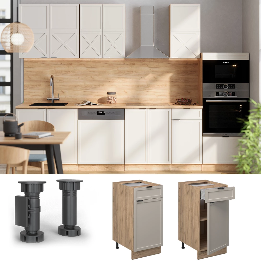 Vicco keittiön alakaappi "Fame-Line", harmaa-beige, 40 cm, AP-marmori