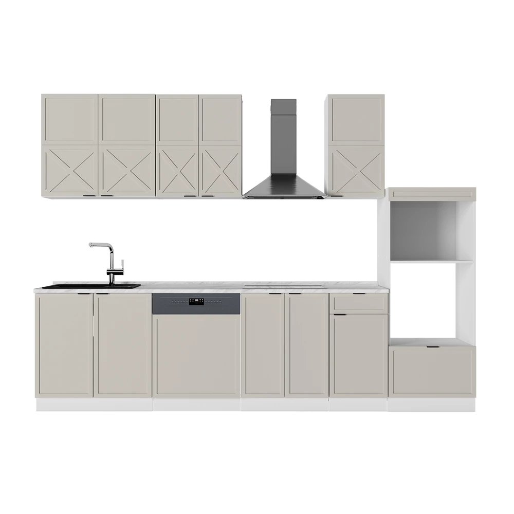 Kitchenette in GriBej/Alb on white background