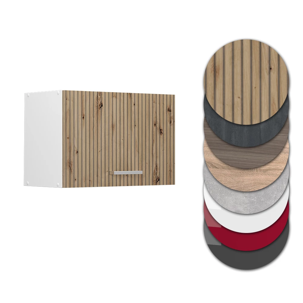 Nahaufnahme von Hängeschrank in Artisan-Eiche, zeigt Design- und Oberflächendetails