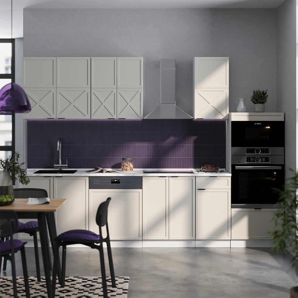 Kitchenette in GriBej/Alb on white background