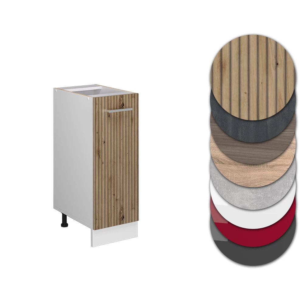 Nahaufnahme von Apothekerschrank in Artisan-Eiche, zeigt Design- und Oberflächendetails