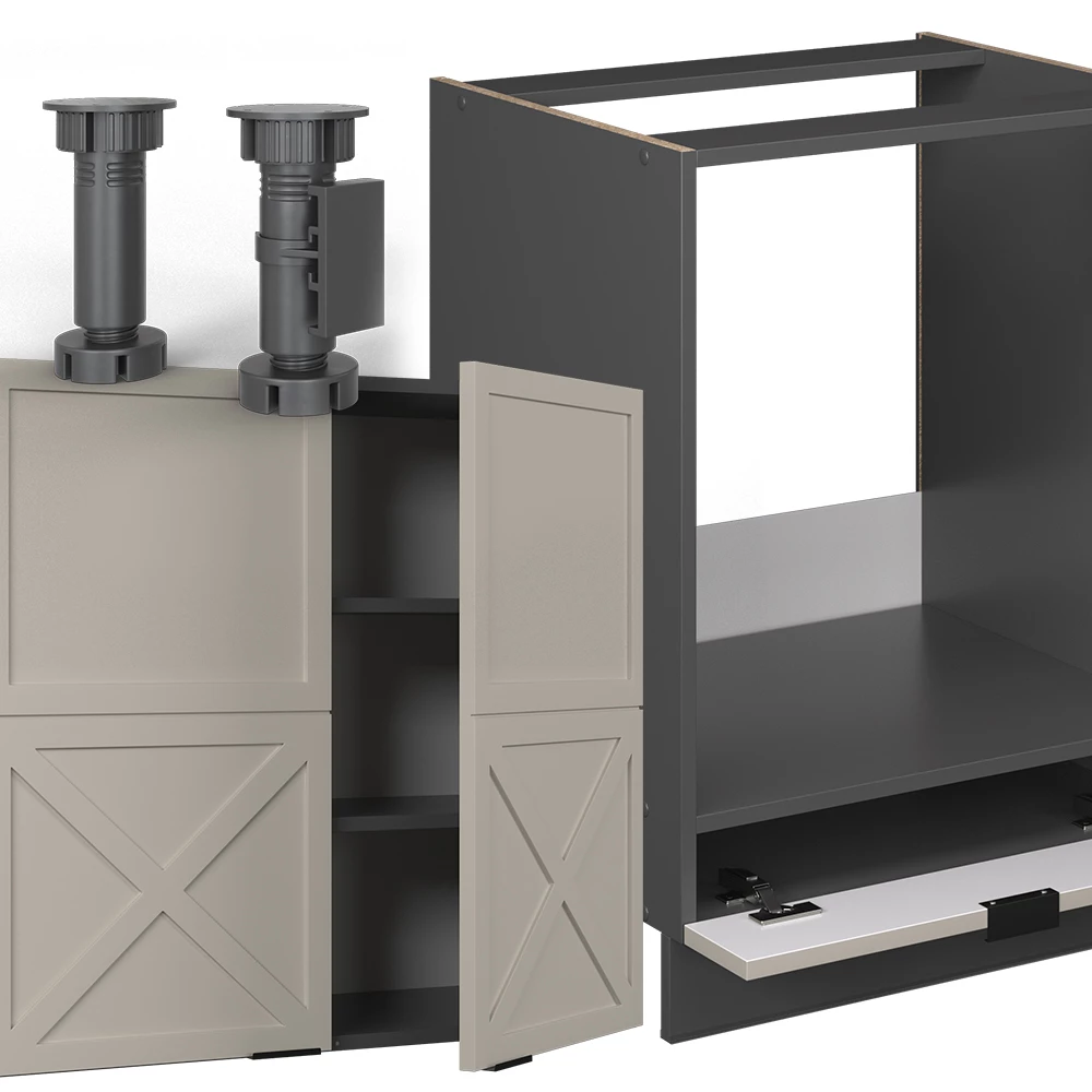 Gros plan de Cuisine en angle en GrisBeige/Anthracite, montrant la texture/les détails