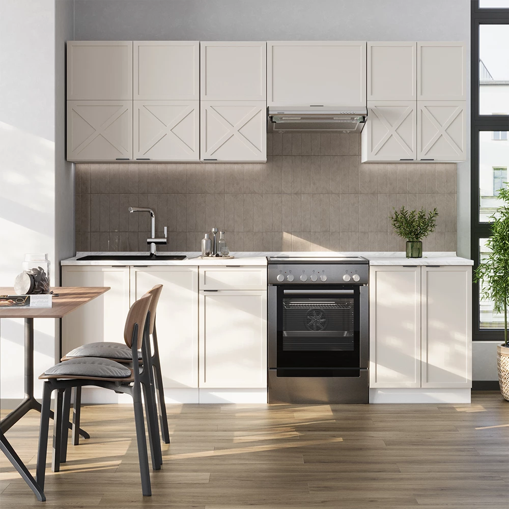 Kitchenette in GriBej/Alb on white background