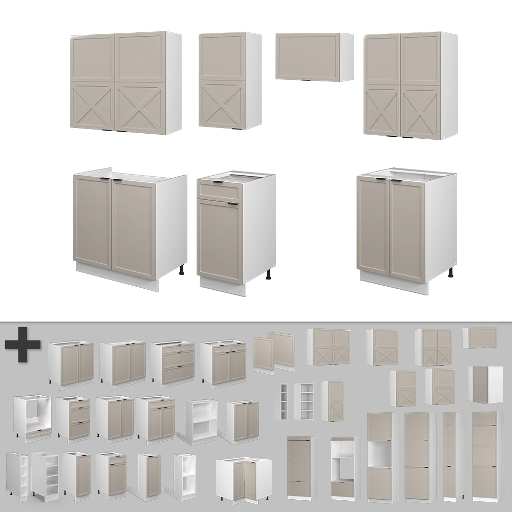 Gros plan de Cuisine en GrisBeige/Blanc, montrant le design et les détails de surface