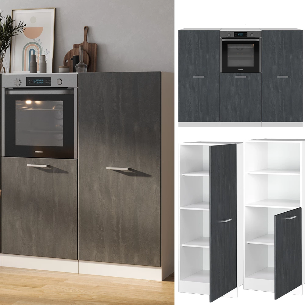 Vicco Einbauküche aus der R-Line Schwarz Beton/Weiß 180 cm ohne Arbeitsplatte, R-Line