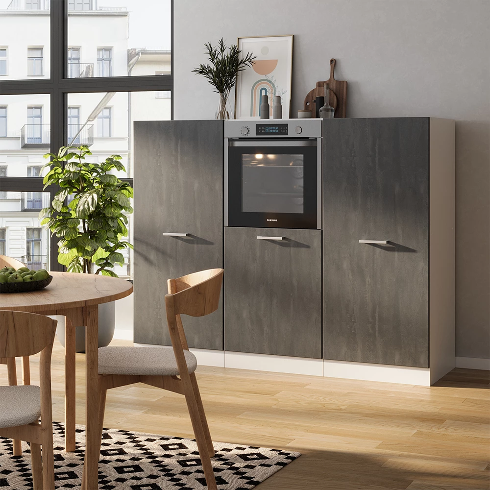 Vicco Cucine componibili piccole Nero cemento/bianco 180 cm Senza piano di lavoro, R-Line