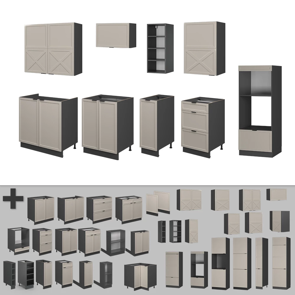 Gros plan de Cuisine en GrisBeige/Anthracite, montrant le design et les détails de surface