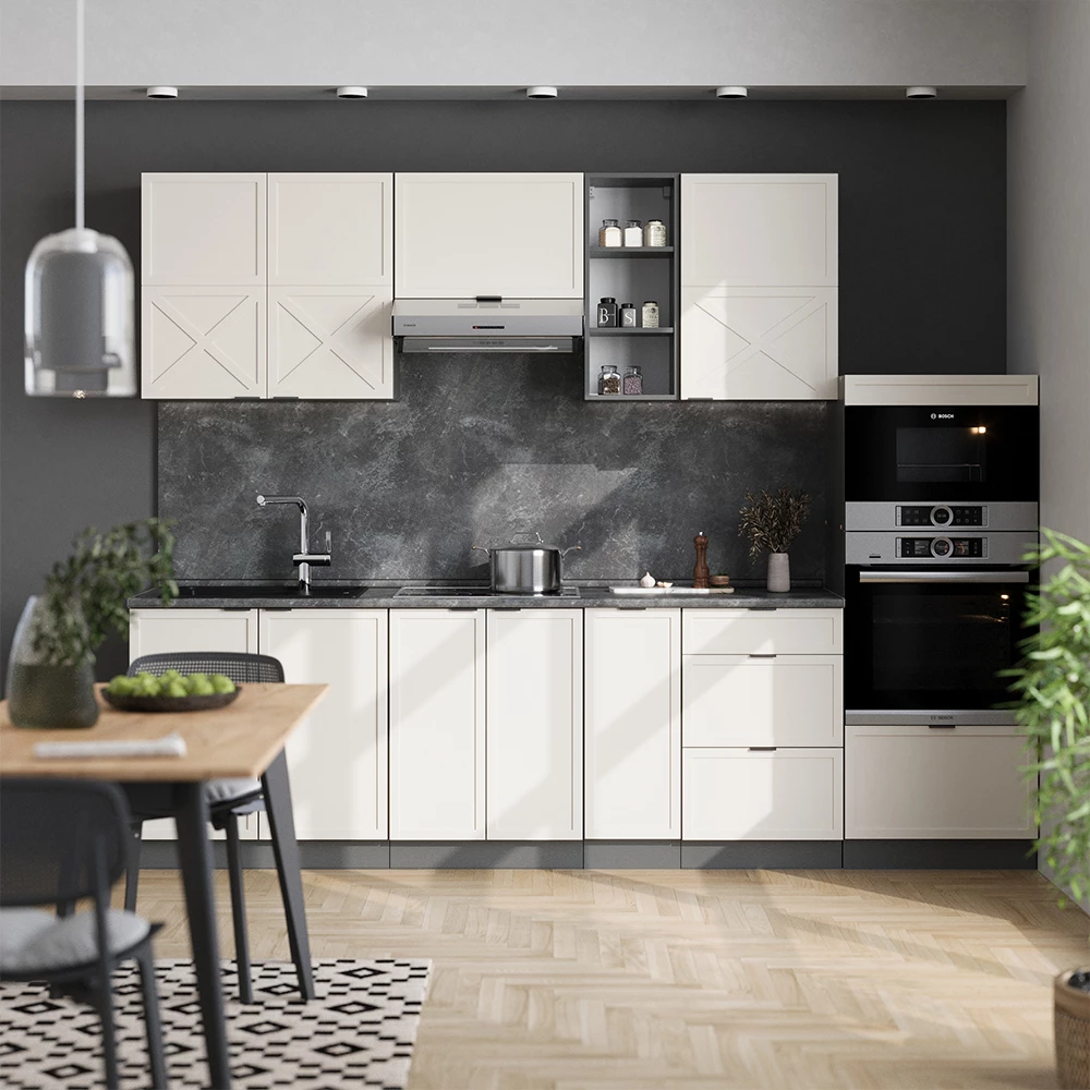 Kitchenette in GriBej/Antracit on white background