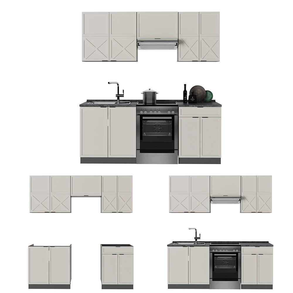 Cucina componibile in Grigio/beige/antracite on white background with decorative elements