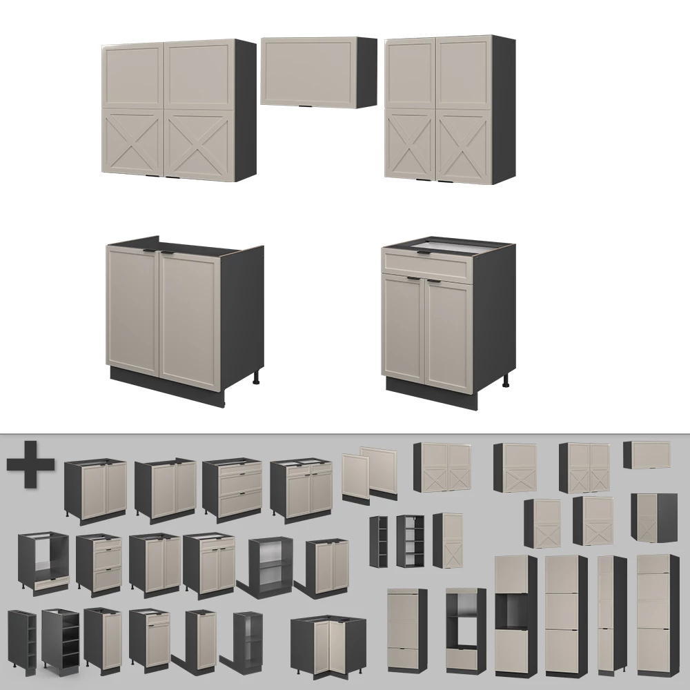 Close-up of Cucina componibile in Grigio/beige/antracite, showing design and surface details