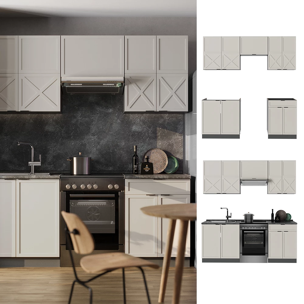 Cucina componibile in Grigio/beige/antracite, shown in ambient setting and on white background
