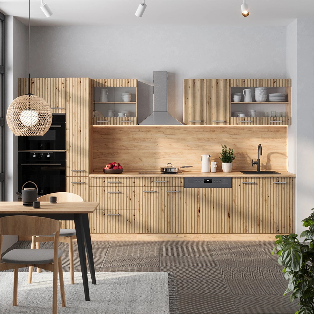 Vicco Konyhabútor Artisan tölgy/Goldkraft tölgy 350 cm magas szekrénnyel, munkalappal, R-Line
