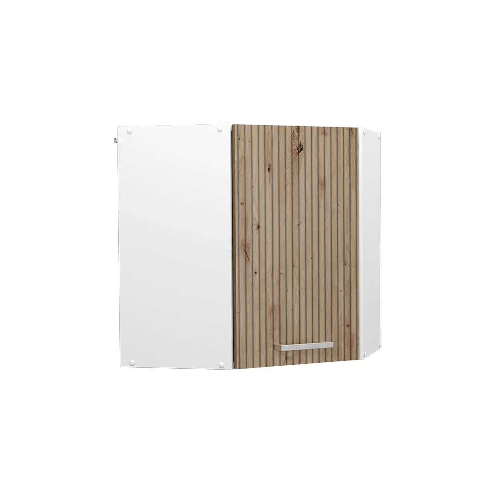Eckhängeschrank in Artisan-Eiche auf weißem Hintergrund