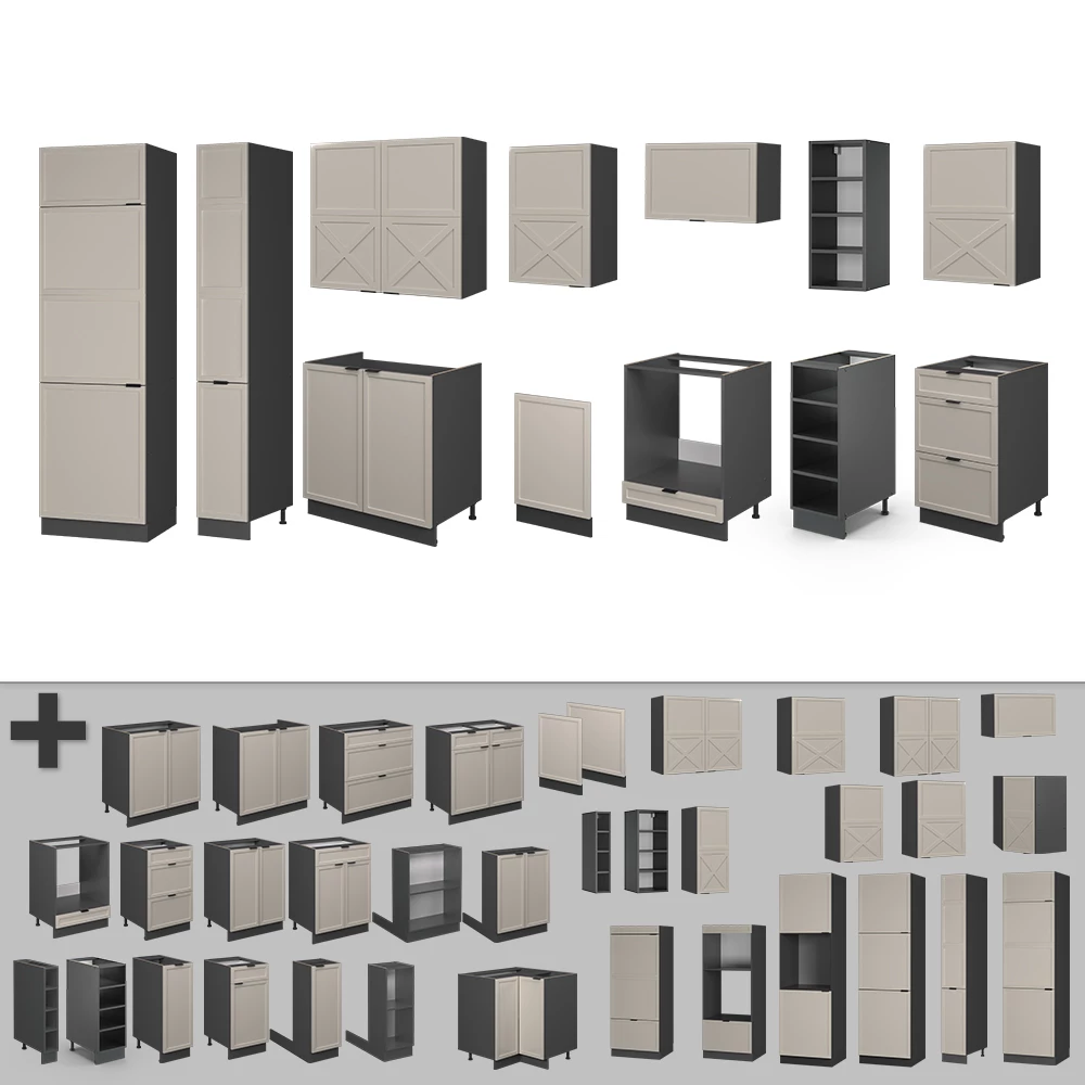 Gros plan de Cuisine en GrisBeige/Anthracite, montrant le design et les détails de surface