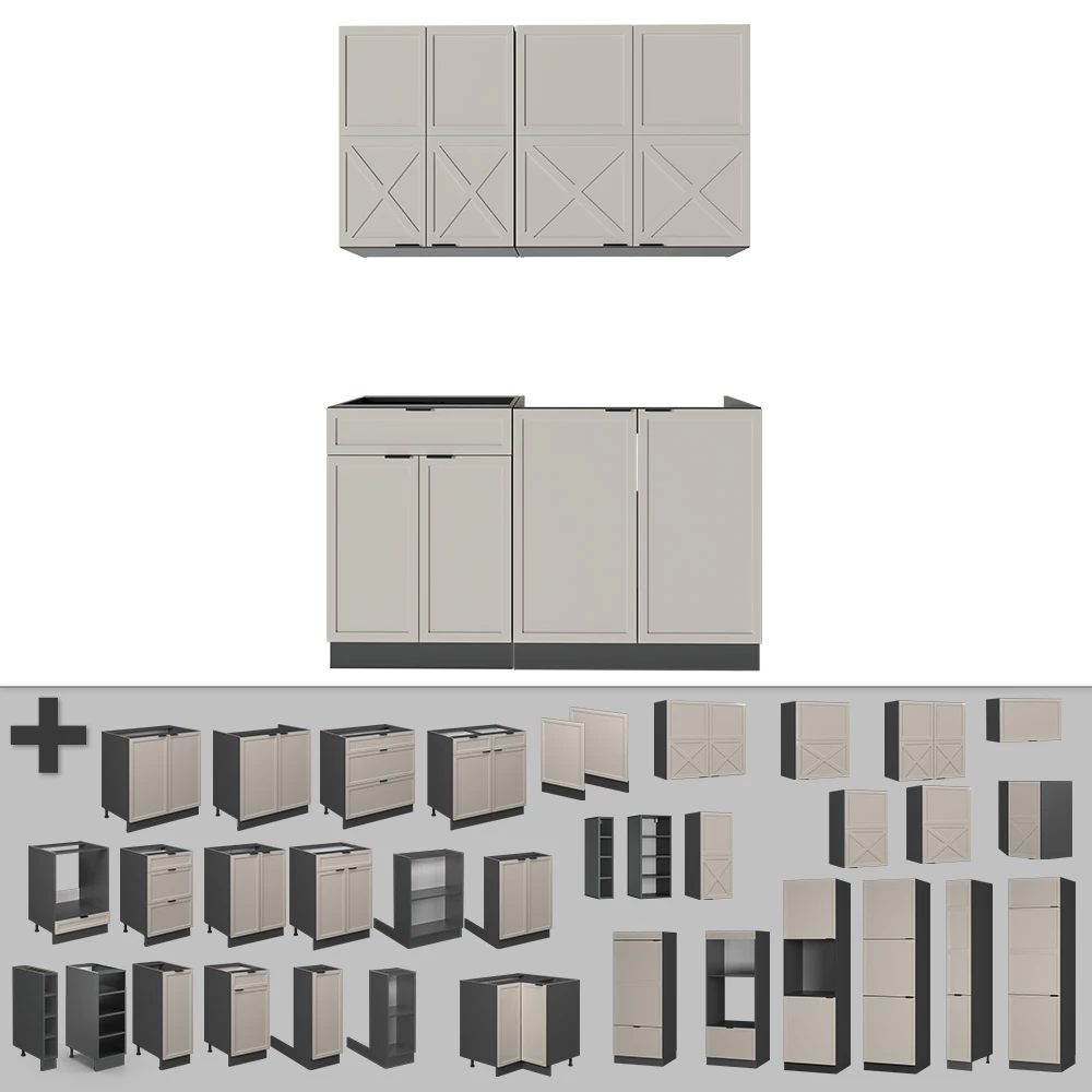 Gros plan de Cuisine en GrisBeige/Anthracite, montrant le design et les détails de surface