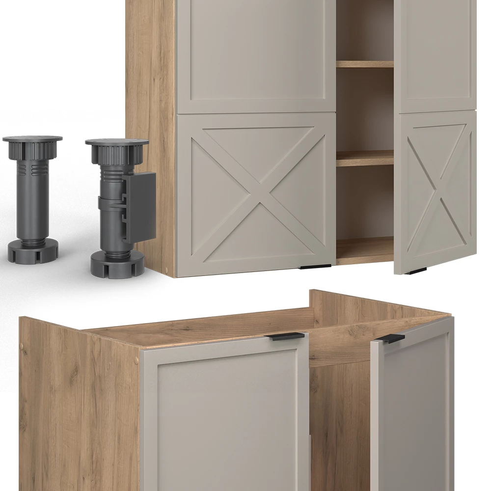 Close-up of Cucina componibile in Grigio/beige/rovere dorato, showing texture/details