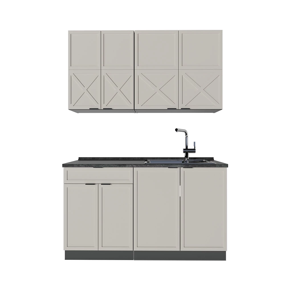 Cucina completa in Grigio/beige/antracite su sfondo bianco