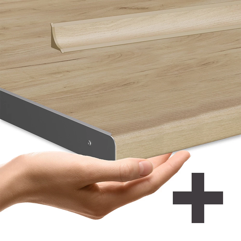 Cucina completa Fame-Line GrigioBeige/Antracite 140 cm piano di lavoro Rovere dorato Vicco
