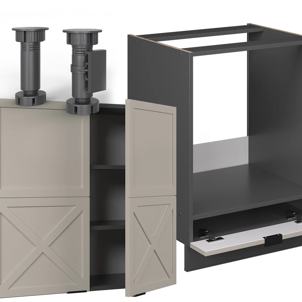 Gros plan de Cuisine en angle en GrisBeige/Anthracite, montrant la texture/les détails
