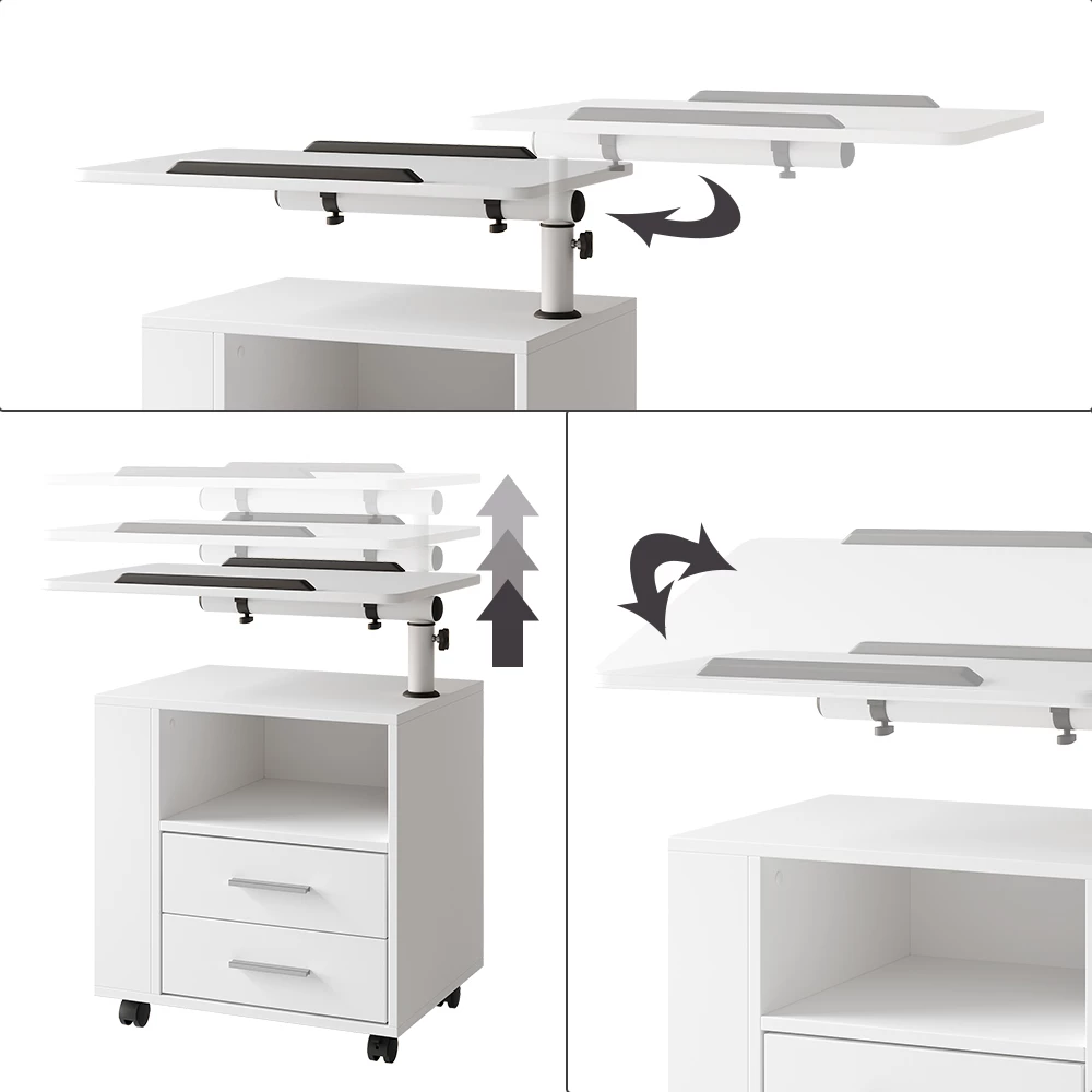 Nahaufnahme von Nachttisch in Weiß, zeigt Design- und Oberflächendetails