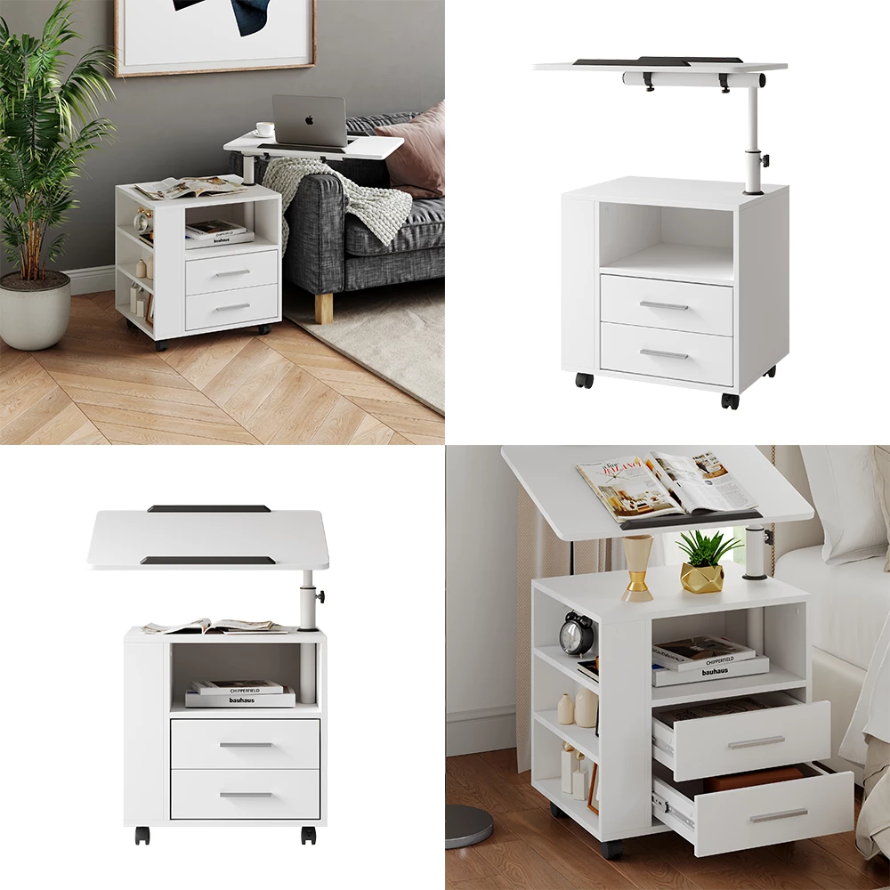 Nachttisch Bora Weiß 60 x 69 cm mit 2 Schubladen livinity®