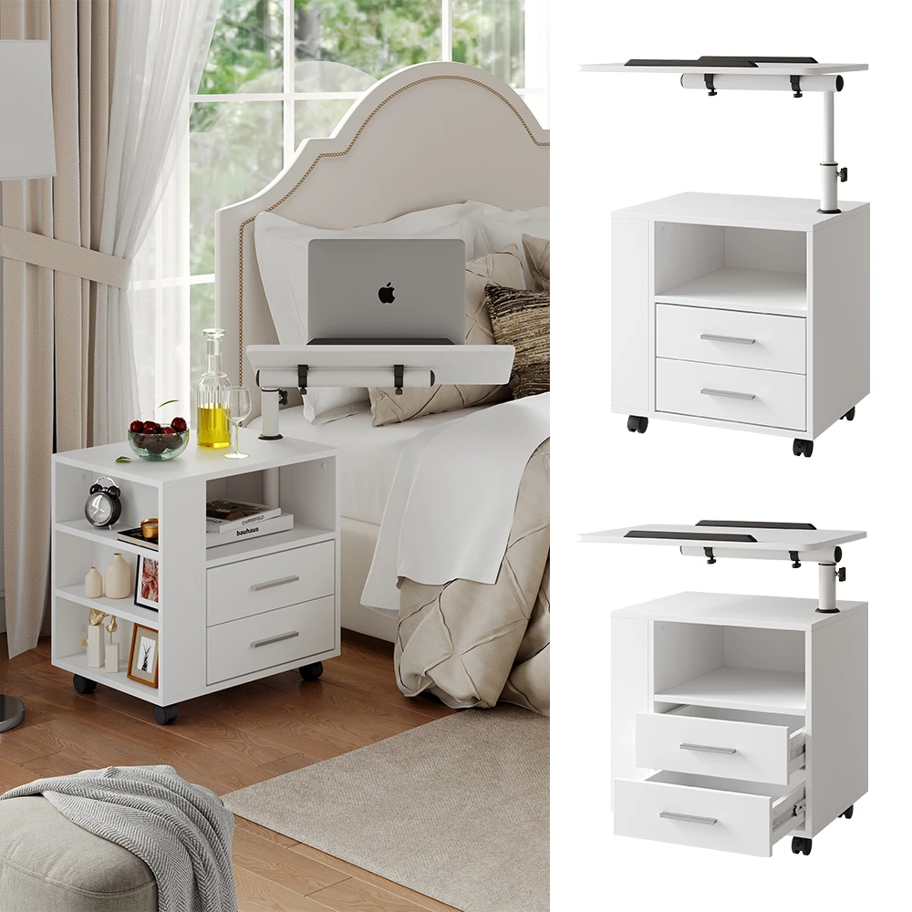 Vicco Stolik nocny Biały 60 x 69 cm z 2 szufladami, Bora