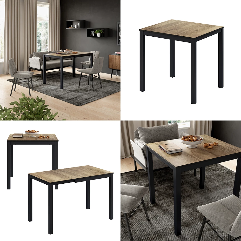 Esstisch Granny Eiche rustikal/Anthrazit 80-120 x 70 cm ausziehbar livinity®