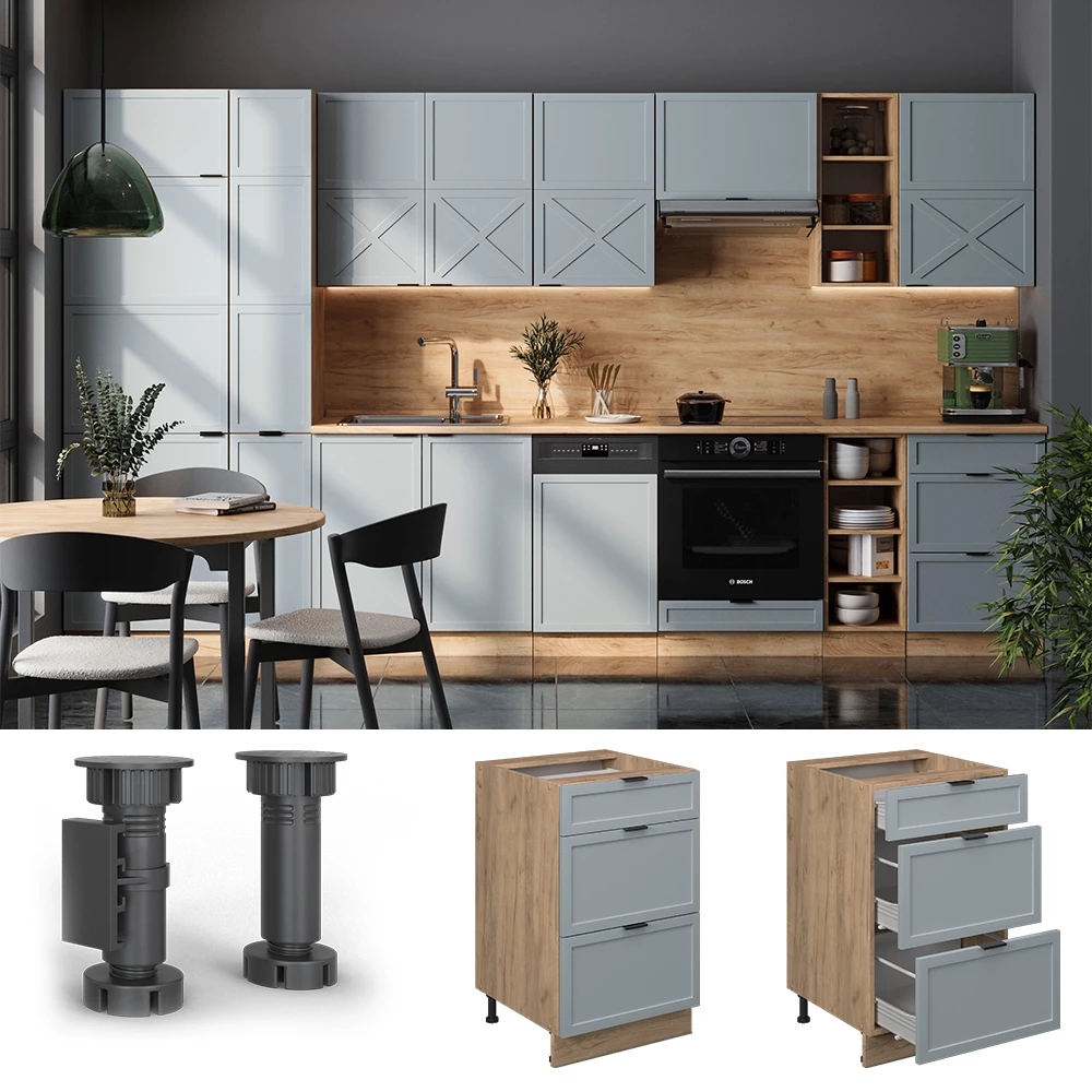 Dulap de bază pentru bucătărie in Albastru-gri deschis on white background