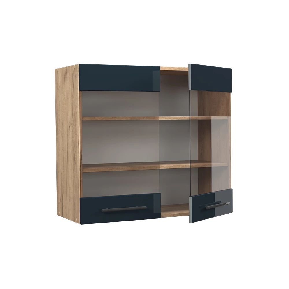 Glazen keukenkast in Donkerblauw hoogglans shown in ambient setting with decoration