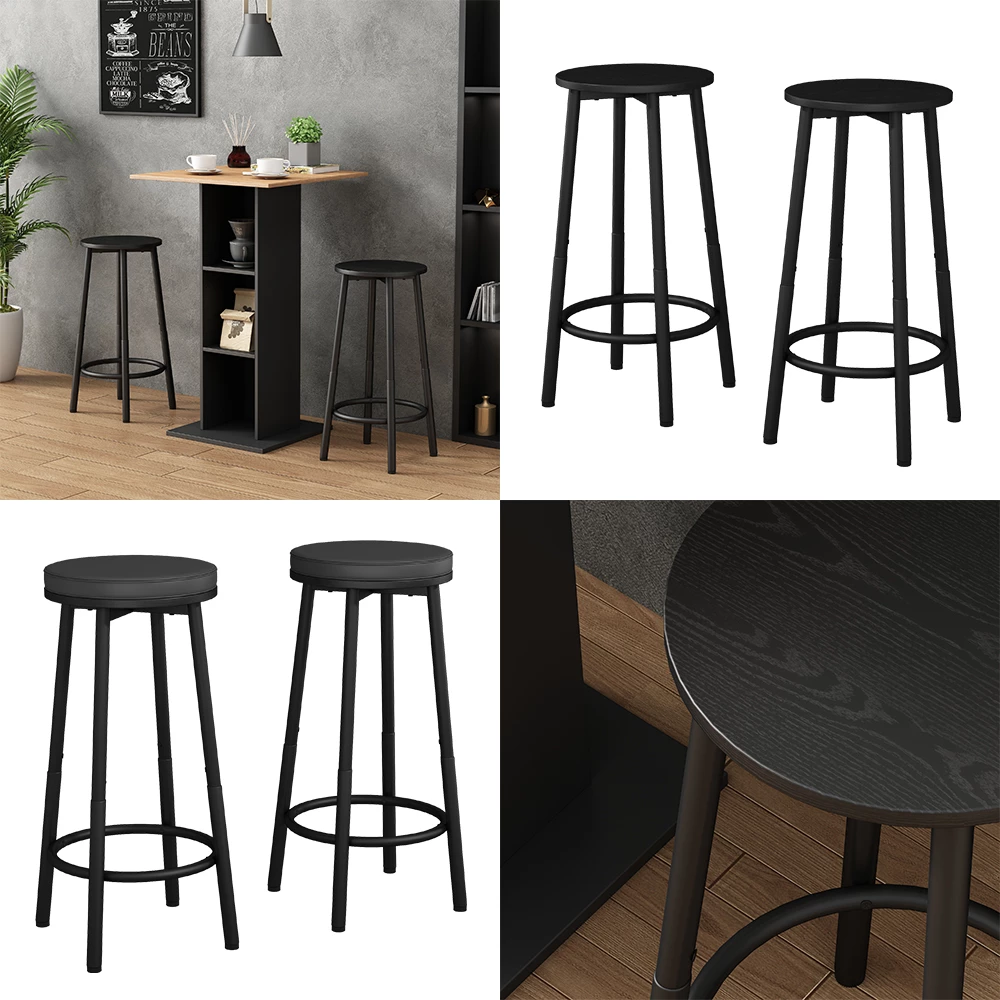 Bar stool 2-piece set in Black on white background with decorative elements