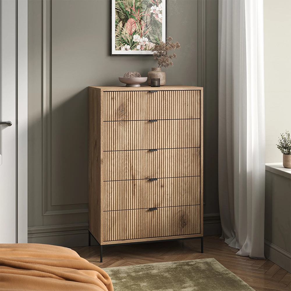 Vicco Cassettiera "Eliza", Quercia vichinga, 76 x 120 cm con 5 cassetti