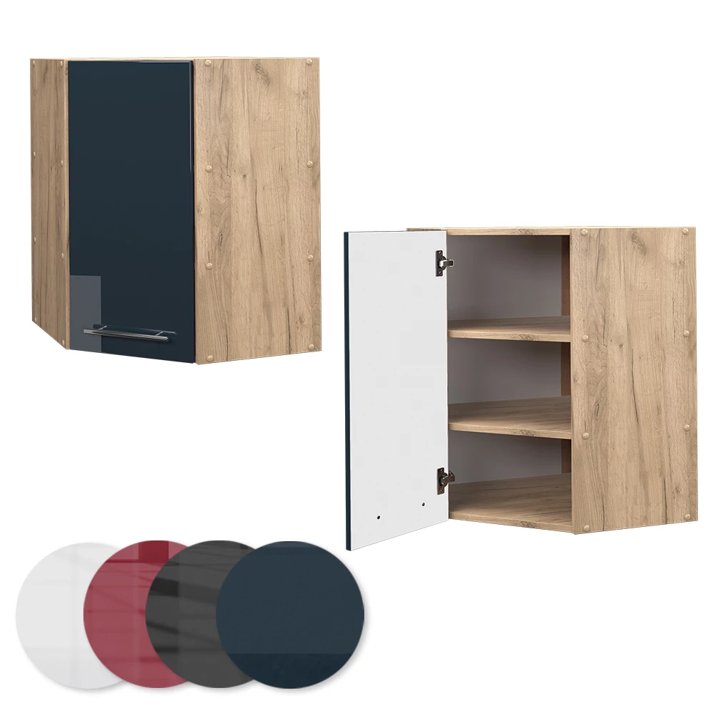 Gros plan de Armoires de cuisine en Bleu foncé brillant, montrant la texture/les détails