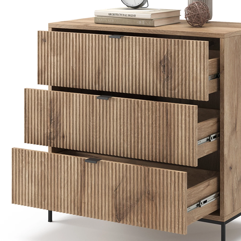 Nahaufnahme von Kommode  in Viking Oak, zeigt Design- und Oberflächendetails