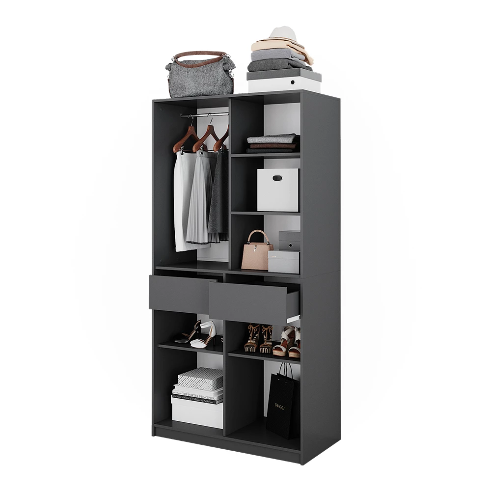 Vicco Kleiderschrank Anthrazit 100 x 200 cm mit 2 Schubladen, Elmo