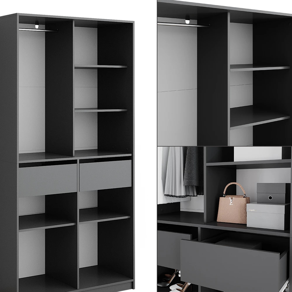 Vicco Kleiderschrank Anthrazit 100 x 200 cm mit 2 Schubladen, Elmo