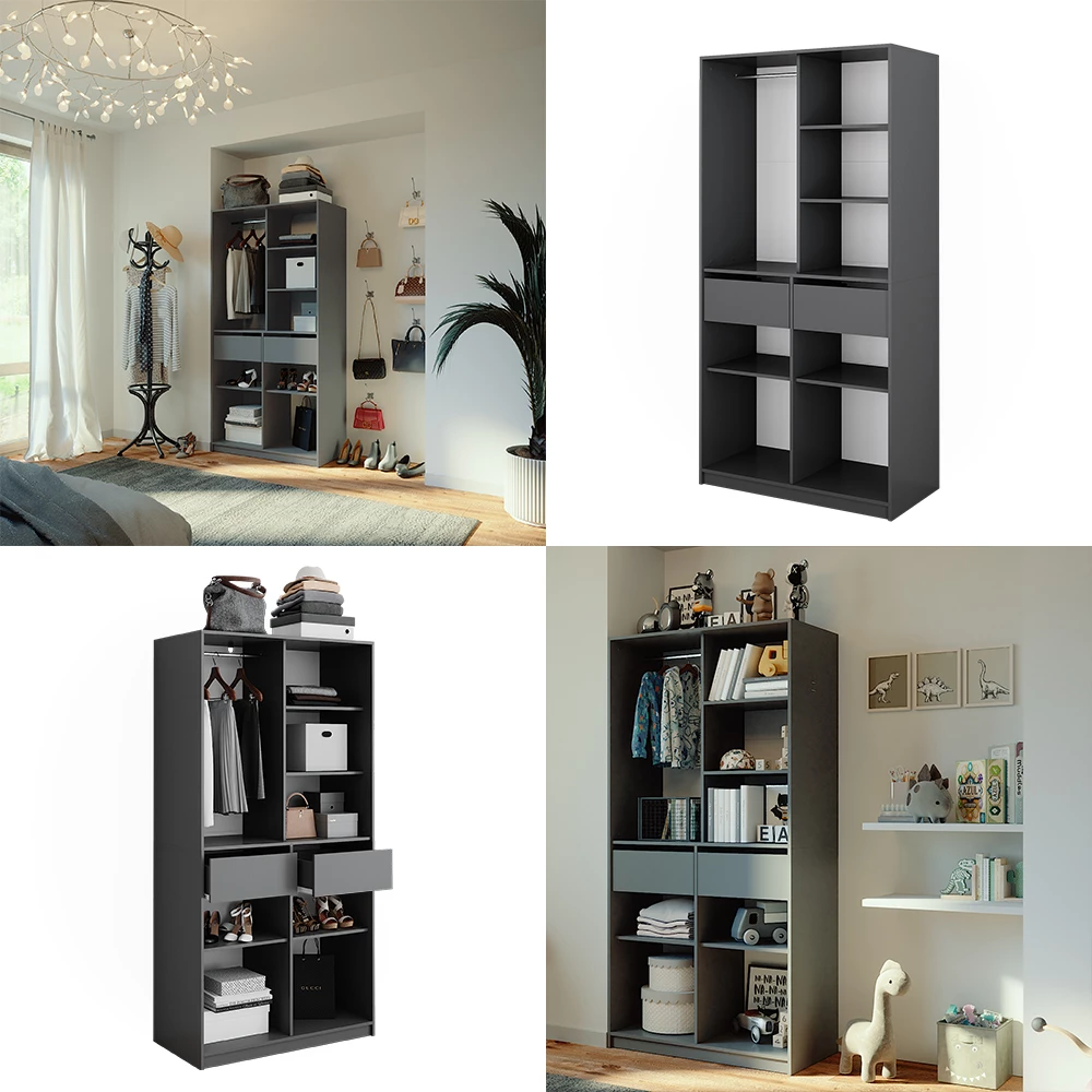 Vicco Kleiderschrank Anthrazit 100 x 200 cm mit 2 Schubladen, Elmo