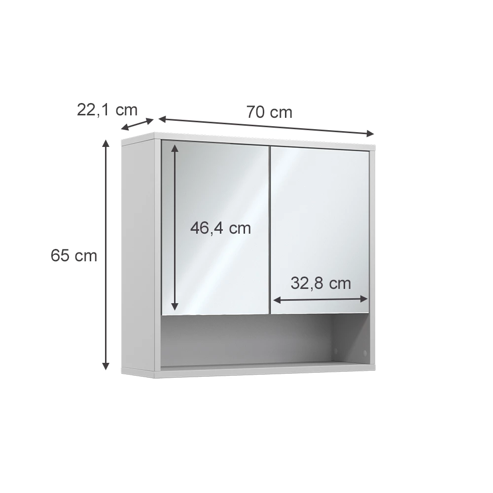 Vicco Specchio contenitore bagno Bianco 70 x 65 cm con 2 porte, Eliza