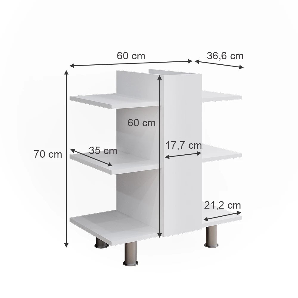 Vicco Waschbeckenunterschrank Weiß 60 x 70 cm mit 6 Ablage, Fynn