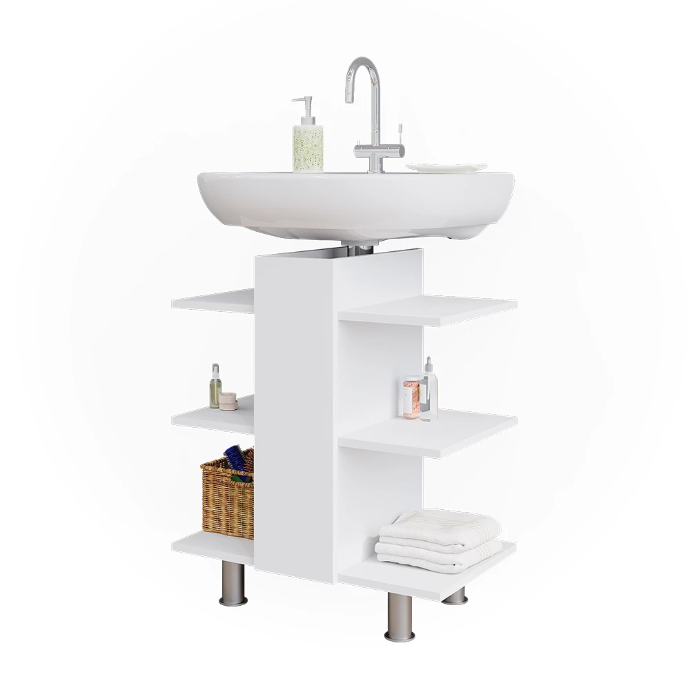 Vicco Waschbeckenunterschrank Weiß 60 x 70 cm mit 6 Ablage, Fynn