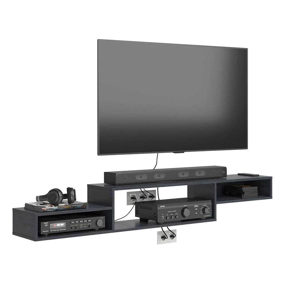 Vicco Nízký nábytek pod televizi Černý beton 180 x 26 cm s otevřenými policemi, Drive