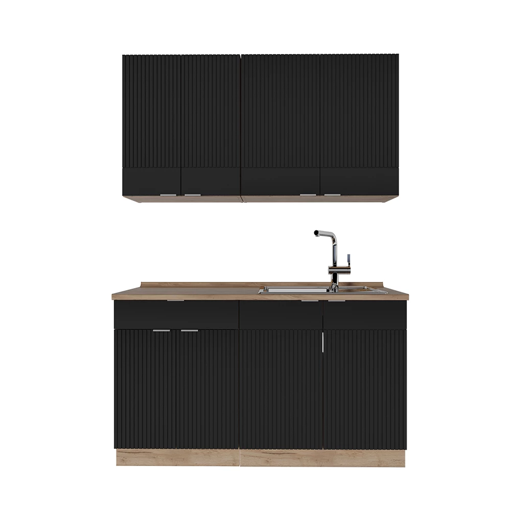 Vicco Enotna kuhinja "Fame-Line", Črno črtasto/zlati hrast, 140 cm , DP Hrast