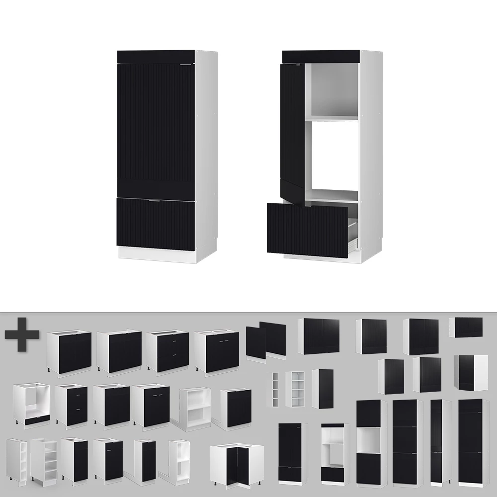 Nahaufnahme von Mikrowellenschrank in Schwarz gestreift, zeigt Textur/Details