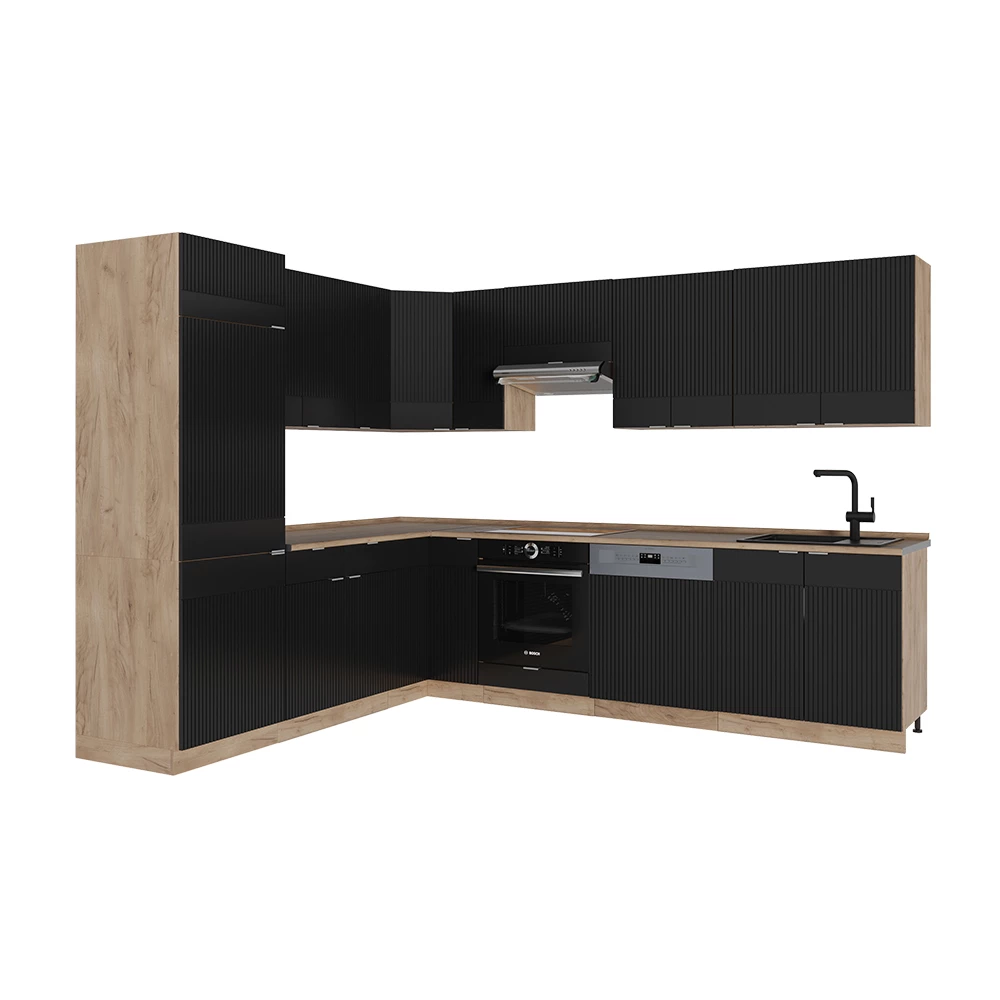 Bucătărie de colț in Dungi negre/Stejar Goldkraft on white background