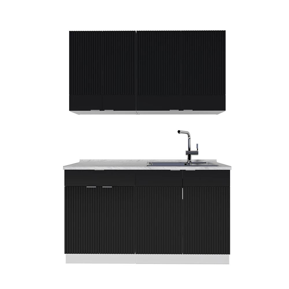 Cocina para solteros en Negro a rayas/blanco sobre fondo blanco