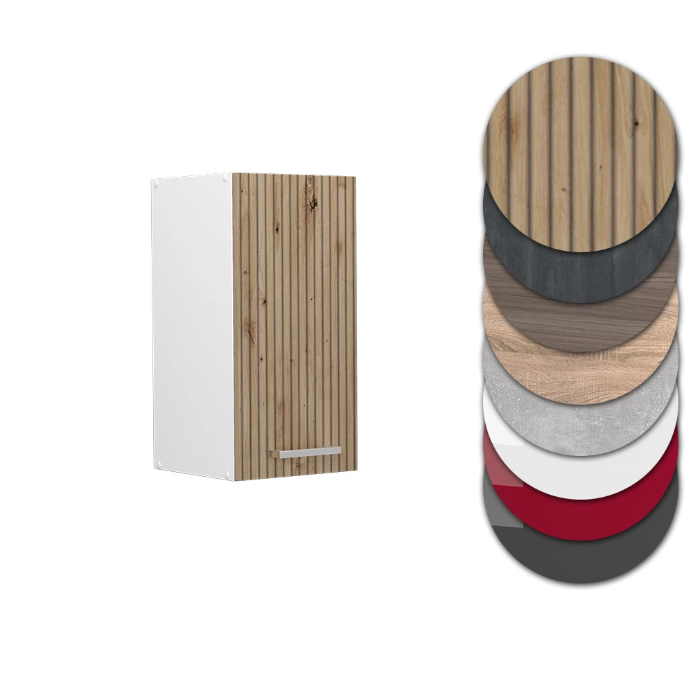 Nahaufnahme von Hängeschrank in Artisan-Eiche, zeigt Design- und Oberflächendetails