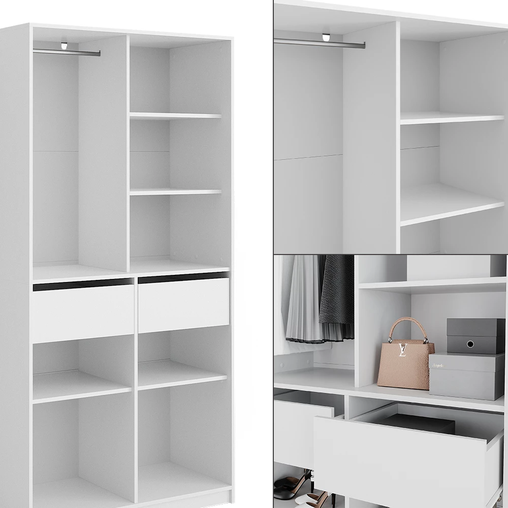 Vicco Kleiderschrank Weiß 100 x 200 cm mit 2 Schubladen, Elmo
