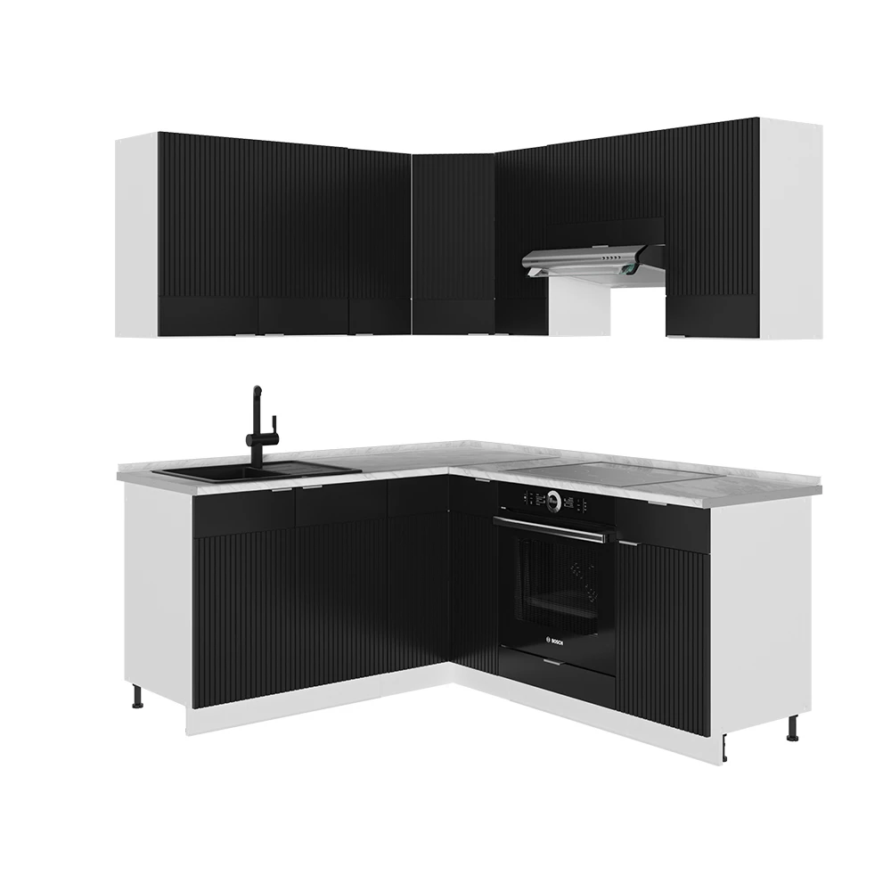 Bucătărie de colț in dungi negre/albe on white background