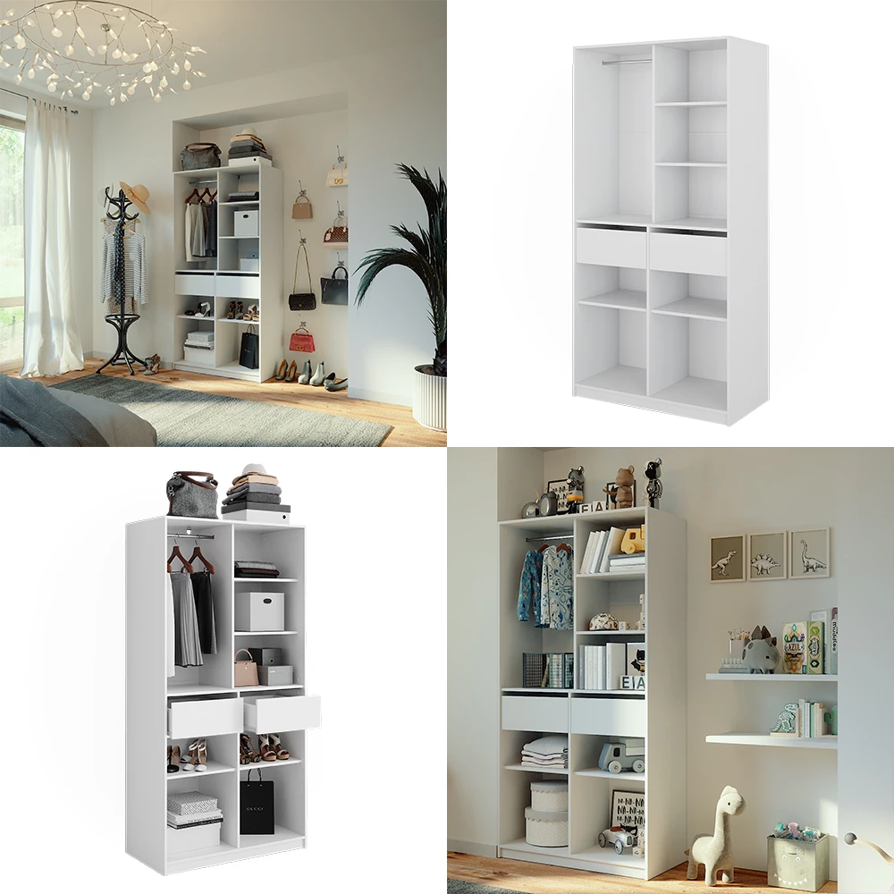 Vicco Kleiderschrank Weiß 100 x 200 cm mit 2 Schubladen, Elmo