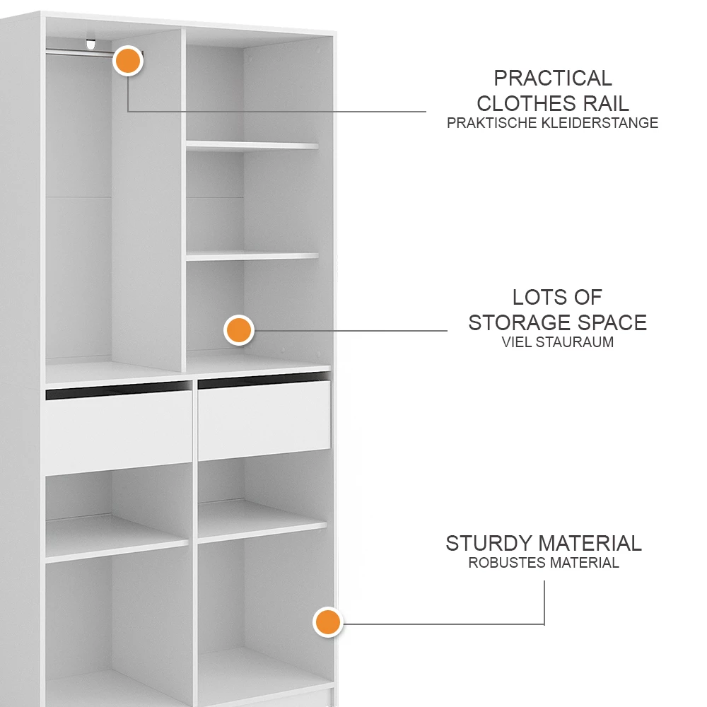 Vicco Kleiderschrank Weiß 100 x 200 cm mit 2 Schubladen, Elmo